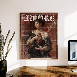 Amore Poster Woman with Heart Wall Art Valentines Day